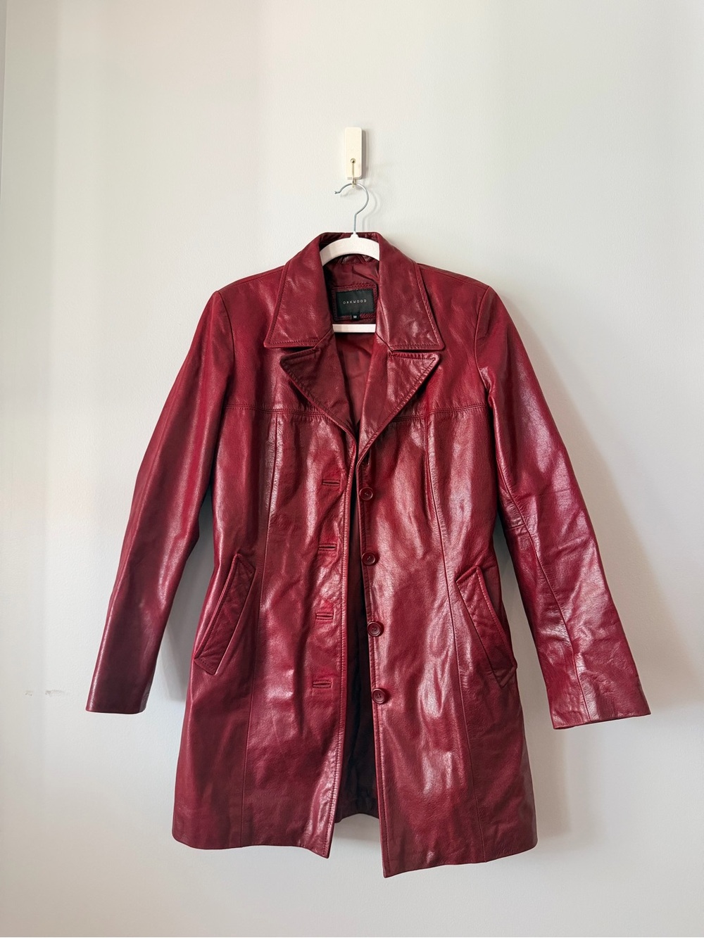Women's Burgundy Leather Button-Front Coat